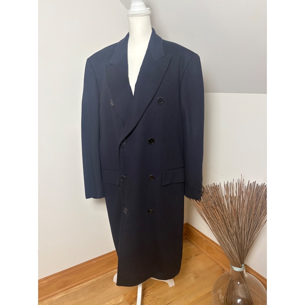 Navy Blue Overcoat Double Breasted Wool  Long Peacoat Trench  XL